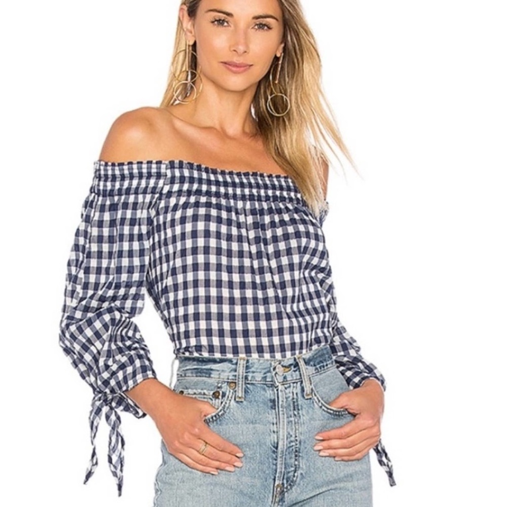 McGuire Black and White Gingham off the shoulder top